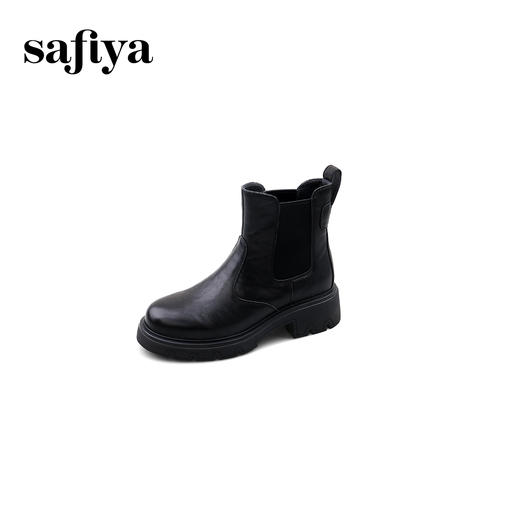 Safiya/索菲娅2024冬英伦风真皮时尚厚底粗跟套筒轻便休闲切尔西短靴 SF44116146 商品图1