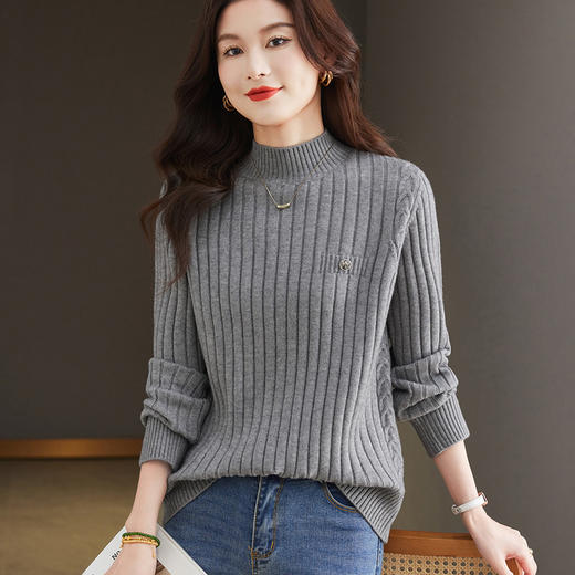 YY026-5883 秋冬半高领毛衣女打底衫2024新款时尚百搭纯色针织衫洋气内搭上衣 商品图0