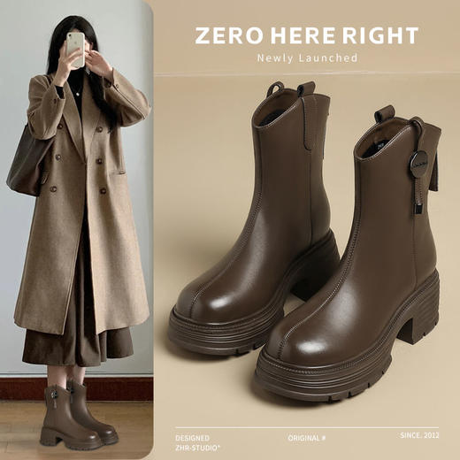 ZHR废土风加绒短靴女2024新款高级感ins叠穿时装靴子百搭轻便女靴 商品图0