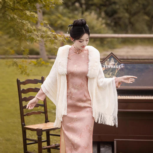 气质麂皮绒加绒显瘦，日常通勤长款旗袍MLS7095 商品图2