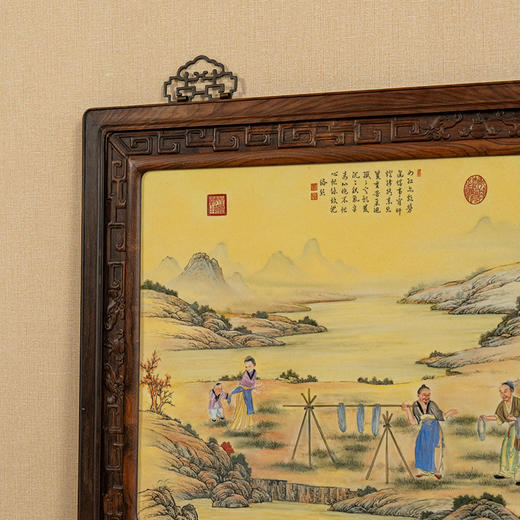 二十世纪 红木镶珐琅彩促织图瓷板画挂屏 商品图1