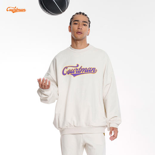 COURTMAN野球帝 美式复古logo印花长袖卫衣潮牌男女情侣套头上衣 商品图3