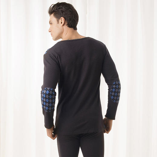 雅黛丽保暖内衣套装男棉质亲肤透气拼接格纹秋衣秋裤V领长袖长袖 商品图2