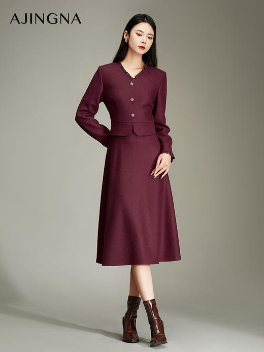 【商场同款】阿菁娜2024冬季新款时尚气质假两件连衣裙A30D112015 商品图0