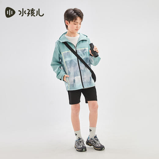 水孩儿童装24春季新款儿童三防外套男童时尚轻户外运动薄上衣女童拼色连帽衫 商品图5