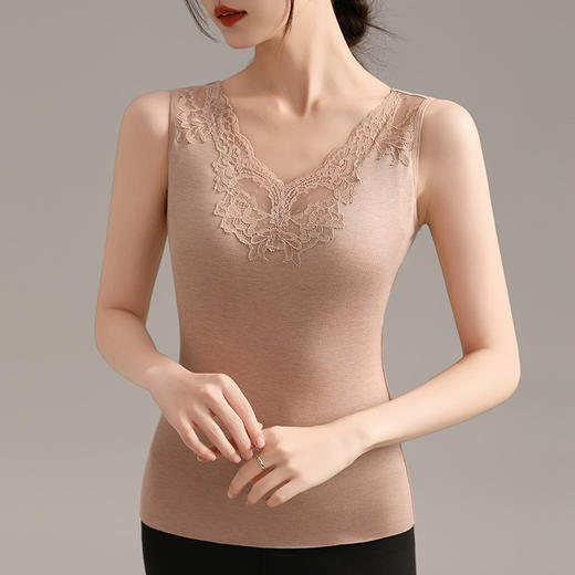 X4D2825-CYS磨毛保暖背心女带胸垫一体秋冬2024新款修身无痕内搭防寒打底衫女 商品图3