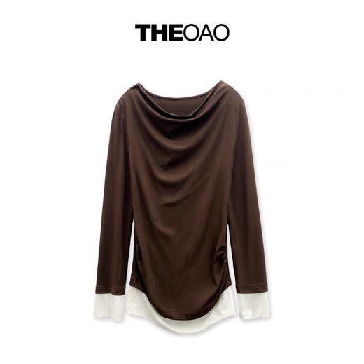 棕白拼接打底衫 商品图0