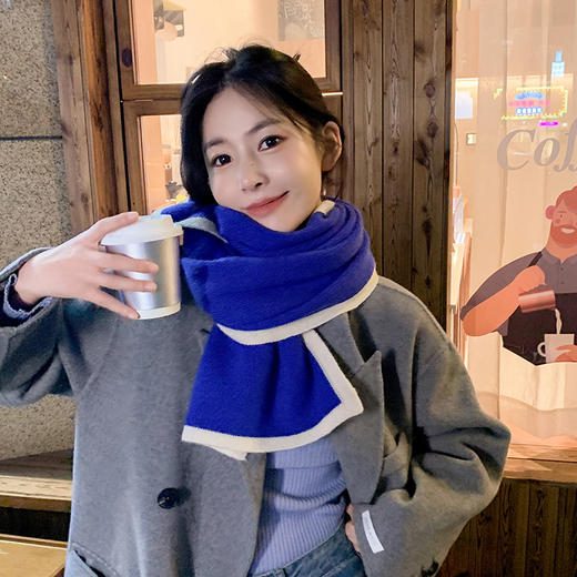 【秋冬新款小香边框围巾】仿羊绒围巾 百搭防寒围脖 户外旅行保暖 简约纯色围巾 商品图1