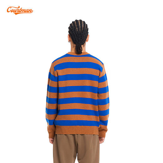 COURTMAN野球帝 美式复古上衣徽章字母条纹圆领毛衣宽松针织衫男 商品图4
