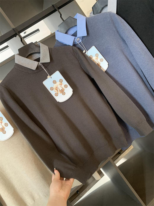 线下699!轻奢线!2024秋冬绵羊毛混纺秋冬翻领假两件毛衣打底针织衫男！ 商品图6