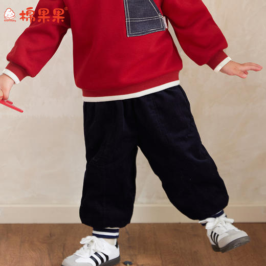 棉果果专柜同款冬季新品男童女童中国风针织复合绒加绒长裤M402200424656 商品图0