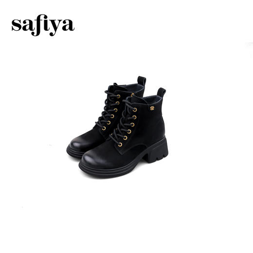Safiya/索菲娅2024冬季真皮休闲圆头坡跟时尚百搭后拉链短踝靴 SF44116114 商品图1