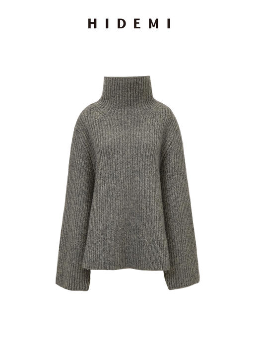 HIDEMI 进口花纱高领镂空袖设计感加厚款粗针高领廓形大毛衣 商品图7