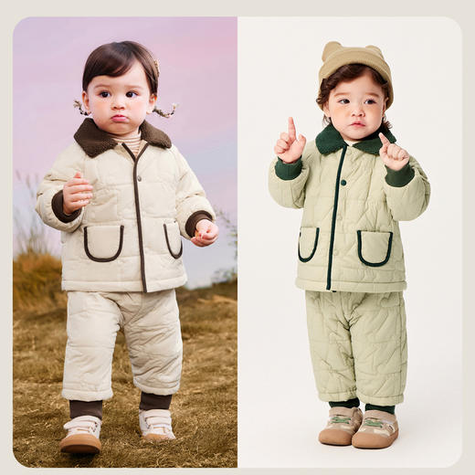 迷你巴拉长袖套装男女童抗菌棉翻领开襟棉服棉裤两件套冬新款 商品图2