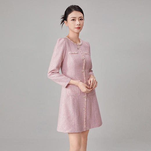 【hr】全新升级【铂金会员514/天猫689/差价175】(10929) 洛诗琳秋冬新款高端精品法式小香风圆领重工钉珠气质连衣裙 商品图3