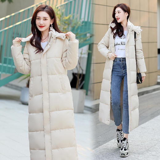 秋冬季新款韩版宽松大码女装过膝加厚外套女棉服棉衣女加长款 商品图0