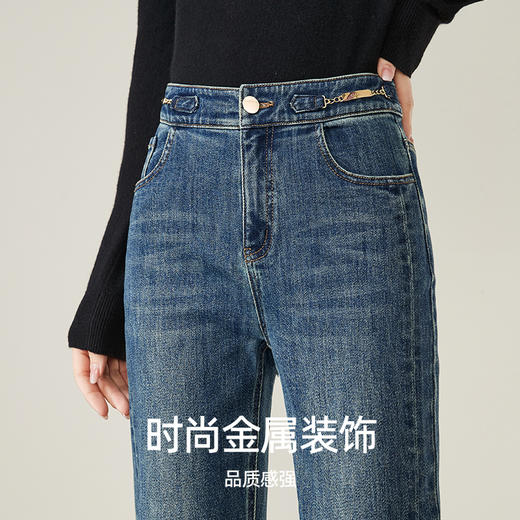 逸阳复古直筒牛仔裤女2024年秋季新款侧分割遮肉显瘦九分烟管裤子1381 商品图4