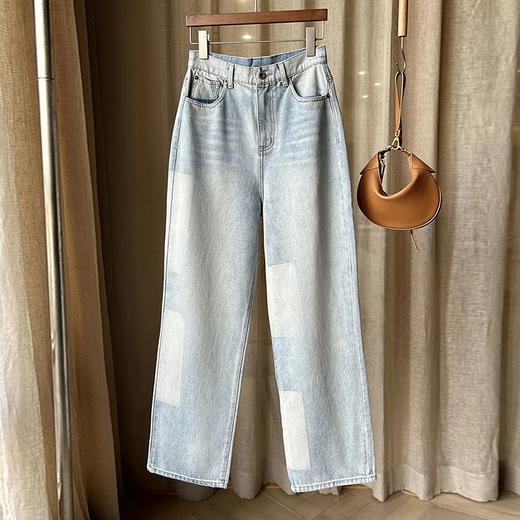 【顺丰包邮】52200 洛诗琳设计感方格高腰修身显瘦阔腿直筒裤女23071 商品图3