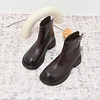 经典鲨2024年冬季新款纯色百搭圆头后拉链加绒保暖短筒靴女KW65-D58201 商品缩略图6