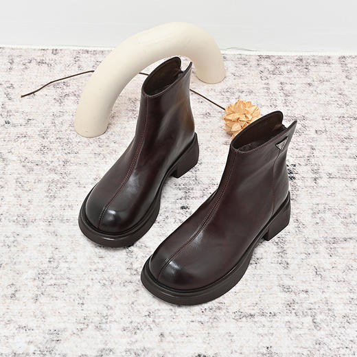 经典鲨2024年冬季新款纯色百搭圆头后拉链加绒保暖短筒靴女KW65-D58201 商品图6