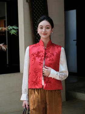 盛唐牡丹| 丹罽红梅兰竹菊漳缎马甲 (里素缎)