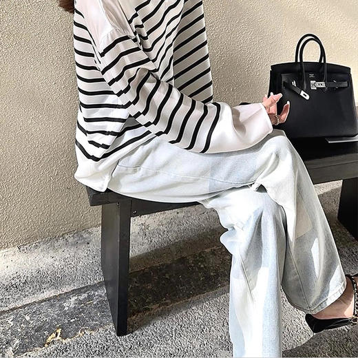 【顺丰包邮】52200 洛诗琳设计感方格高腰修身显瘦阔腿直筒裤女23071 商品图2