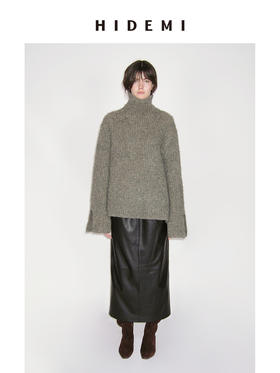 HIDEMI 进口花纱高领镂空袖设计感加厚款粗针高领廓形大毛衣