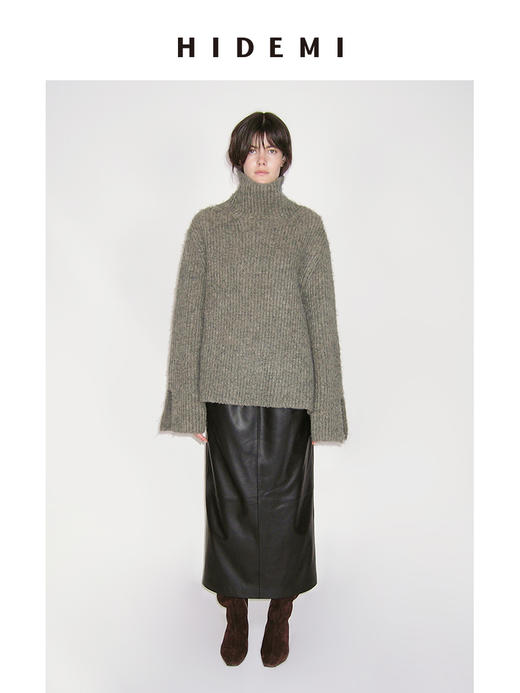 HIDEMI 进口花纱高领镂空袖设计感加厚款粗针高领廓形大毛衣 商品图0