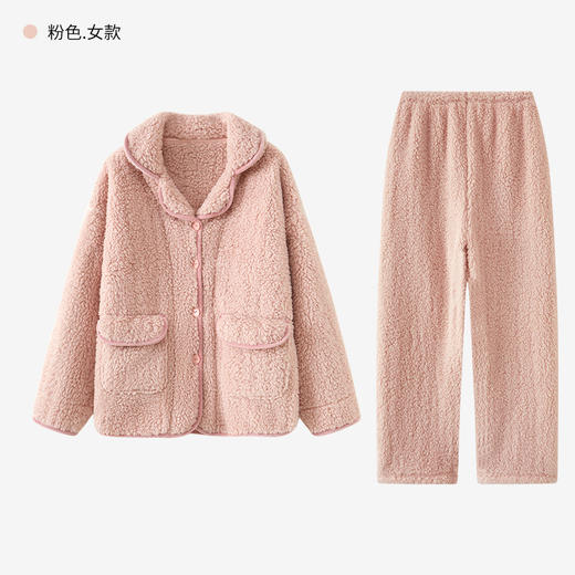 【加厚羊羔绒】冬季情侣款加绒加厚保暖家居服套装女珊瑚绒睡衣长袖男士 商品图4