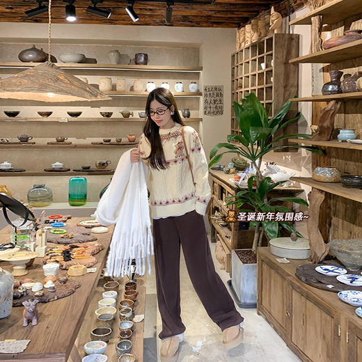 【189元任选2件】最后一波现货！复古圣诞氛围感杏色小熊提花毛衣 商品图2