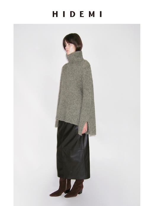 HIDEMI 进口花纱高领镂空袖设计感加厚款粗针高领廓形大毛衣 商品图4