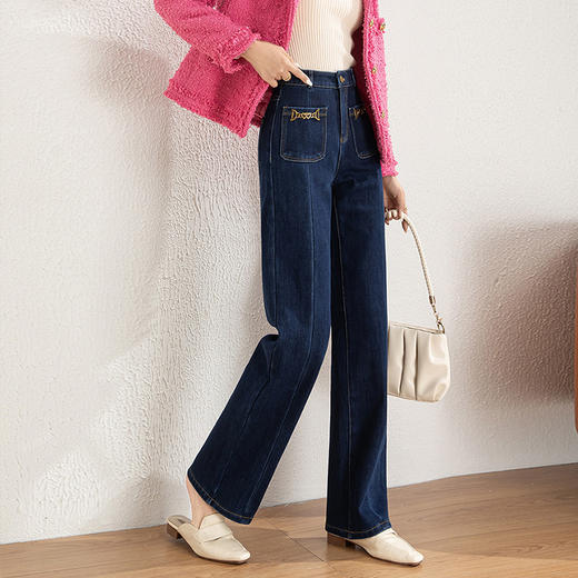 【高货rg】全新升级【铂金会员165/天猫219/差价54】(04924) 洛诗琳加绒加厚牛仔复合直筒裤2024年创意高腰窄版阔腿裤 商品图1