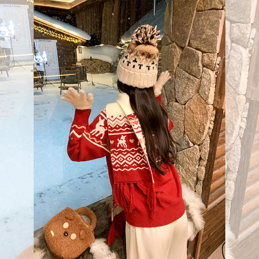 <曾小咸推荐>现货秒杀 ！微信超特价！红色提花系扣毛衣 日常199.99/件 立减110 秒杀89.99/件！！ 商品图4