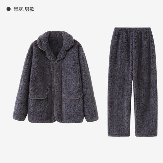 【加厚羊羔绒】冬季情侣款加绒加厚保暖家居服套装女珊瑚绒睡衣长袖男士 商品图6