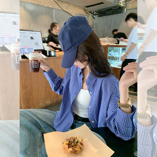 <曾小咸推荐>韩系宽松显瘦蓝色格子衬衫 商品图2