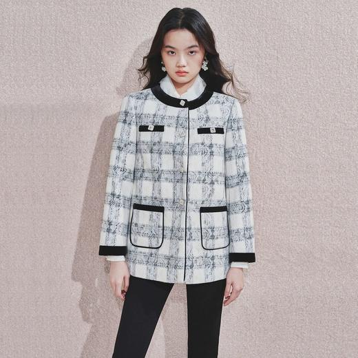 格纹长毛呢外套浪漫复古感千金上衣秋冬女 商品图3