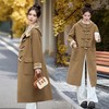 格纹拼接双面呢羊绒大衣女中长款2024秋冬连帽牛角扣减龄毛呢外套 商品缩略图0
