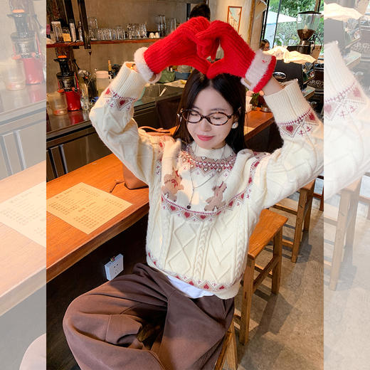 【189元任选2件】最后一波现货！复古圣诞氛围感杏色小熊提花毛衣 商品图1