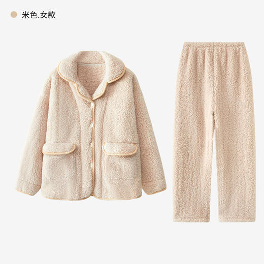 【加厚羊羔绒】冬季情侣款加绒加厚保暖家居服套装女珊瑚绒睡衣长袖男士 商品图5