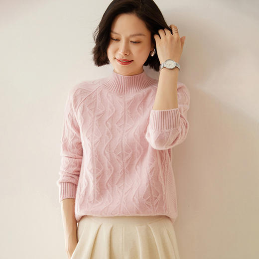 【自】全新升级【铂金会员514/天猫689/差价175】(11913) 洛诗琳双股加厚山羊绒衫24秋冬半高领绞花插肩显瘦羊毛衫 商品图0