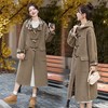 格纹拼接双面呢羊绒大衣女中长款2024秋冬连帽牛角扣减龄毛呢外套 商品缩略图1