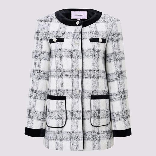 格纹长毛呢外套浪漫复古感千金上衣秋冬女 商品图1