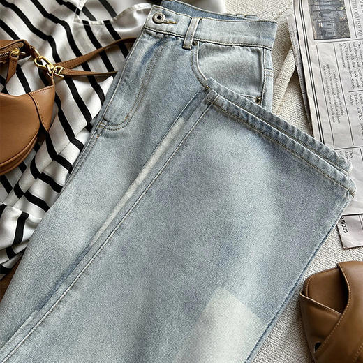 【顺丰包邮】52200 洛诗琳设计感方格高腰修身显瘦阔腿直筒裤女23071 商品图4