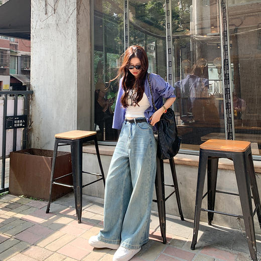 <曾小咸推荐>韩系宽松显瘦蓝色格子衬衫 商品图3