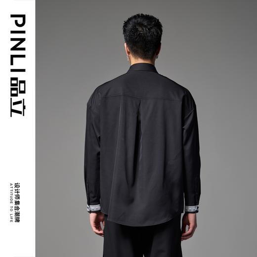 PINLI品立春季新款尖领绣花织带长袖衬衫潮牌时尚休闲男衬衣B243113030 商品图2