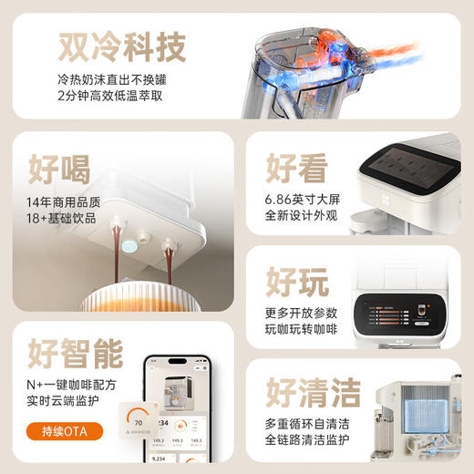 咖啡自由（KAxFREE）咖啡机 冷萃全自动咖啡机家用意式研磨一体机 大屏触控 SF1 Max 月白色 商品图4