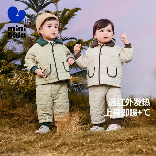 迷你巴拉长袖套装男女童抗菌棉翻领开襟棉服棉裤两件套冬新款 商品图0