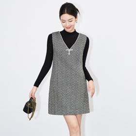 【高货wl】全新升级【铂金会员349/天猫469/差价120】(13144) 洛诗琳小香风V领钉钻无袖背心连衣裙针织打底衫两件套