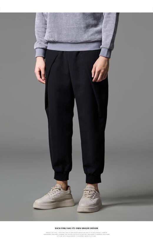 PINLI品立秋季新款宽松束脚九分裤男士潮牌个性黑色休闲裤子B243117051 商品图6