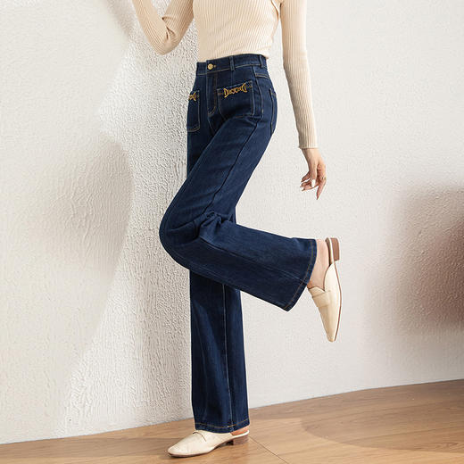 【高货rg】全新升级【铂金会员165/天猫219/差价54】(04924) 洛诗琳加绒加厚牛仔复合直筒裤2024年创意高腰窄版阔腿裤 商品图3